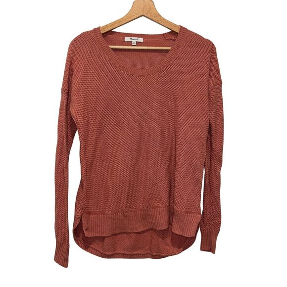 Madewell Dark Orange Long Sleeves Waffle knit Pullover Sweater Women's Size XS - Picture 2 of 9